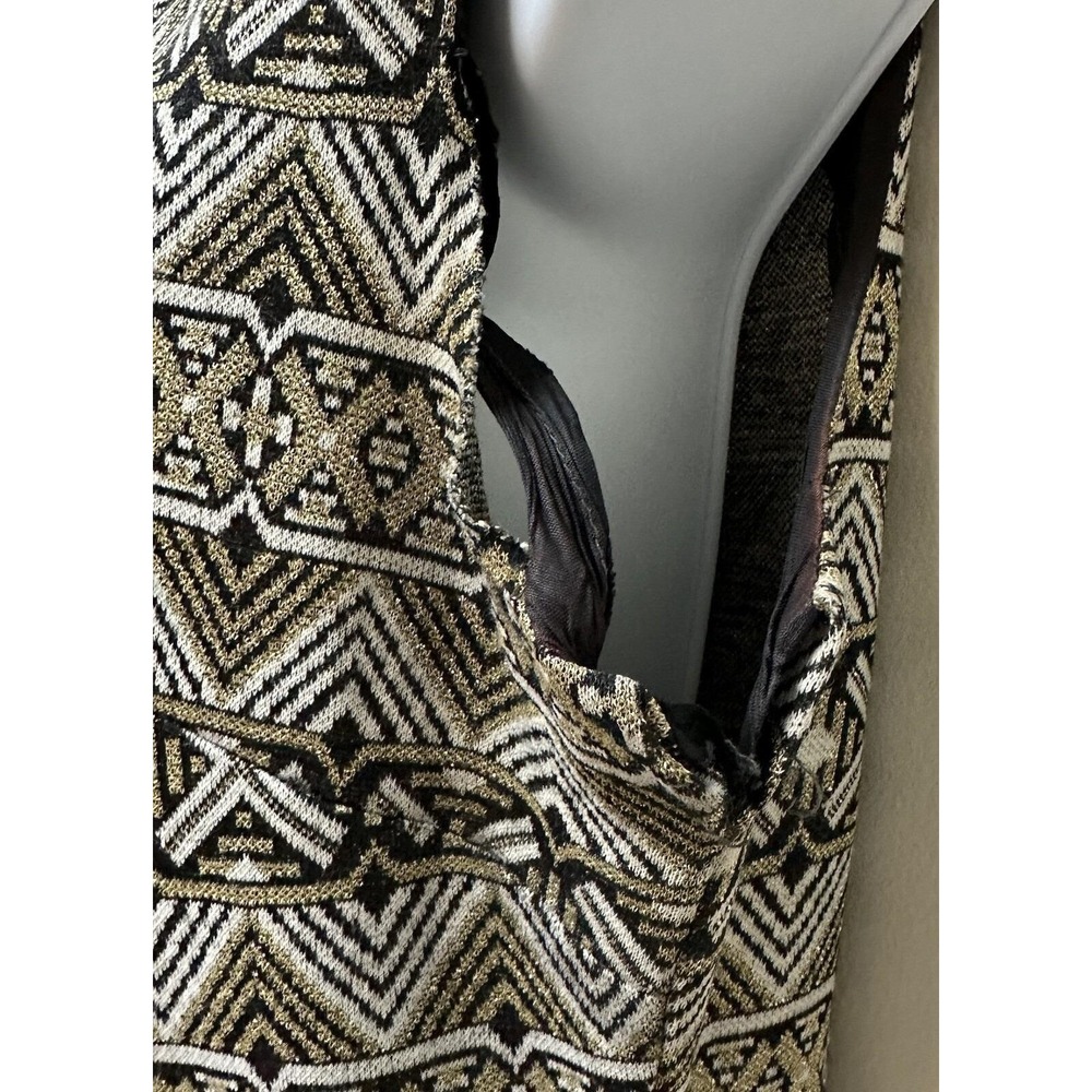 Vintage Barron London Gold Metallic Geometric Knit Drop Waist Pleated Dress 14 - Picture 7 of 13